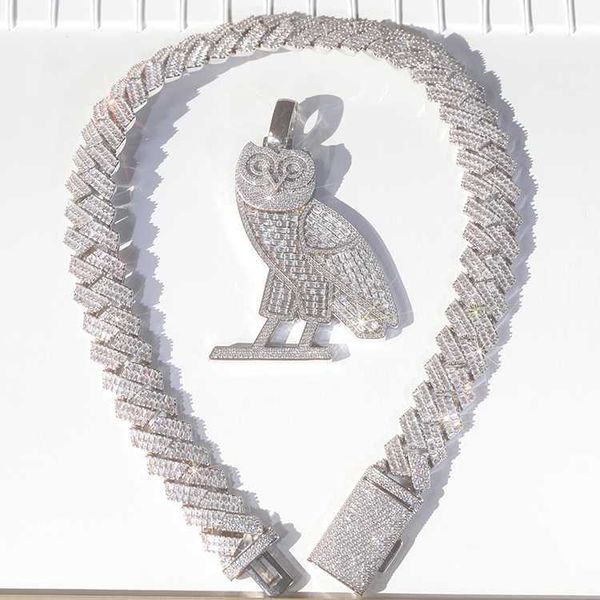 customized luxury cuban link chain s925 silver with iced out hiphop necklace 20mm heavy 2rows baguette cuban chain jewelry